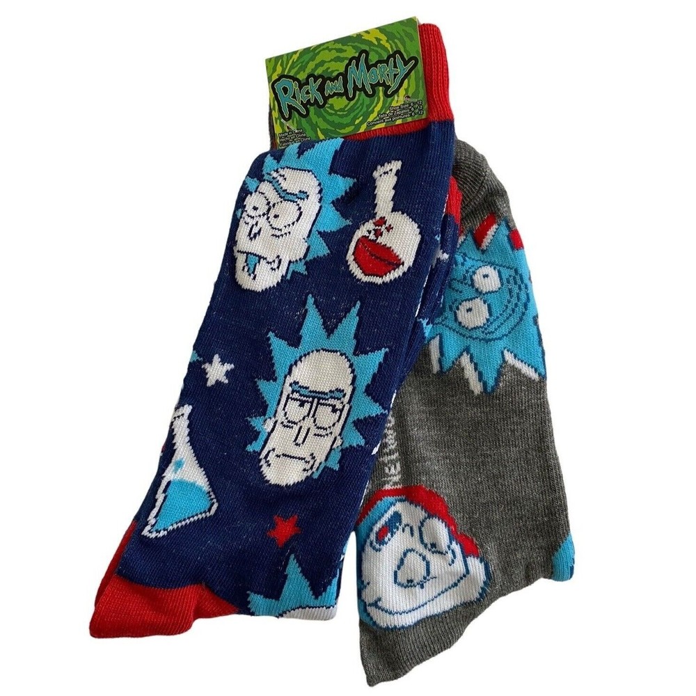Rick and Morty 2 Pairs of Crew Socks Shoe Size 6-12 - NEW